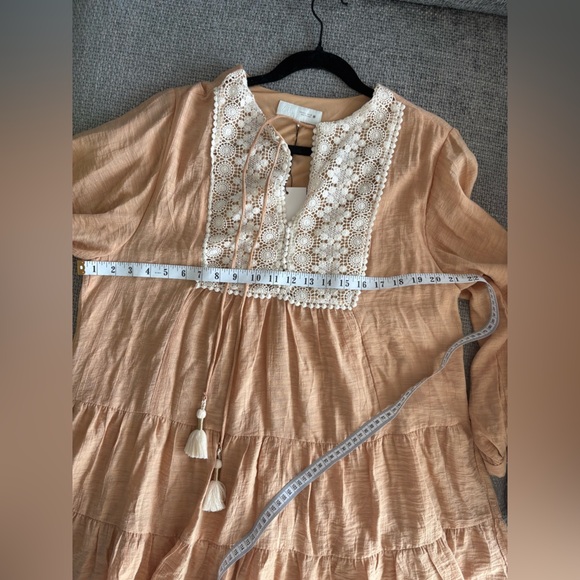 Zara Embroidered Bib Tassel Mini Dress in Tan Peach Size Large - Picture 13 of 16